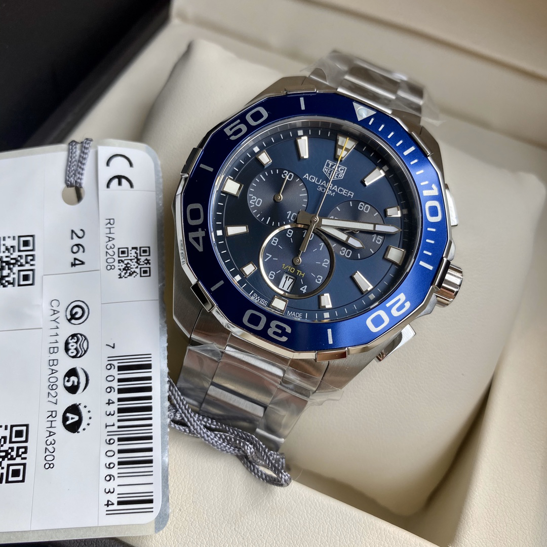 TAG Heuer Aquaracer 43 mm Cronografo Quartz con Vetro zaffiro, Replica Orologio