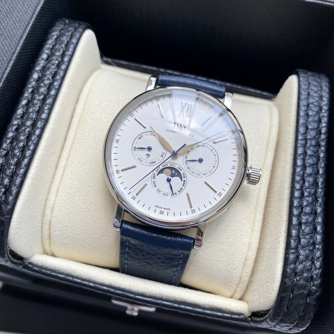 IWC Portofino 40 mm Automatico con Fasi lunari, argentato Design, Replica Orologio